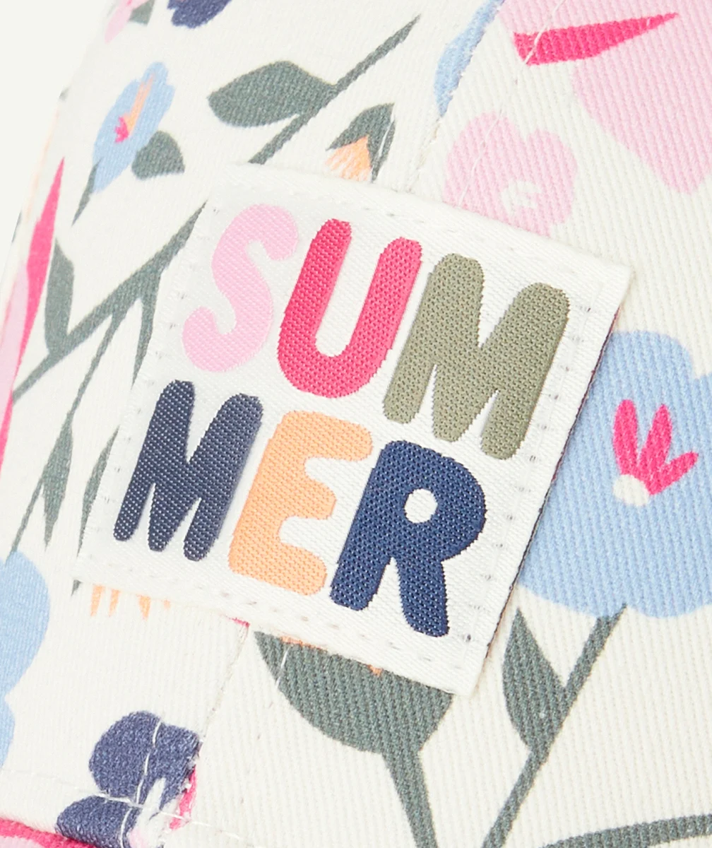 CASQUETTE BÉBÉ FILLE IMPRIMÉ FLEURI ET PATCH BRODÉ THÈME SUMMER