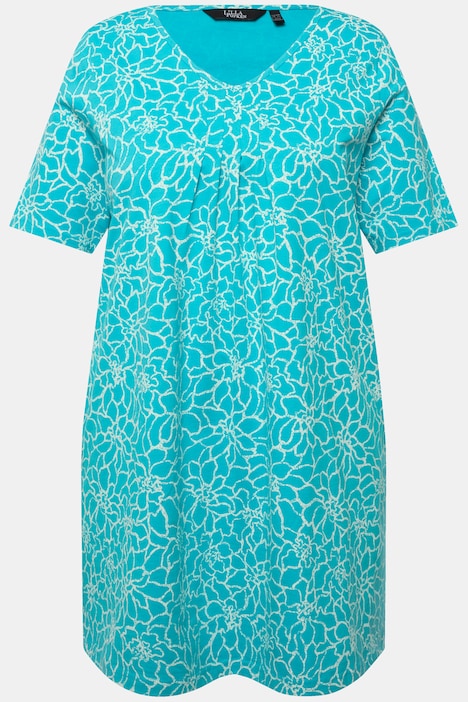 Longshirt, Zierfalten, A-Linie, V-Ausschnitt, Halbarm
