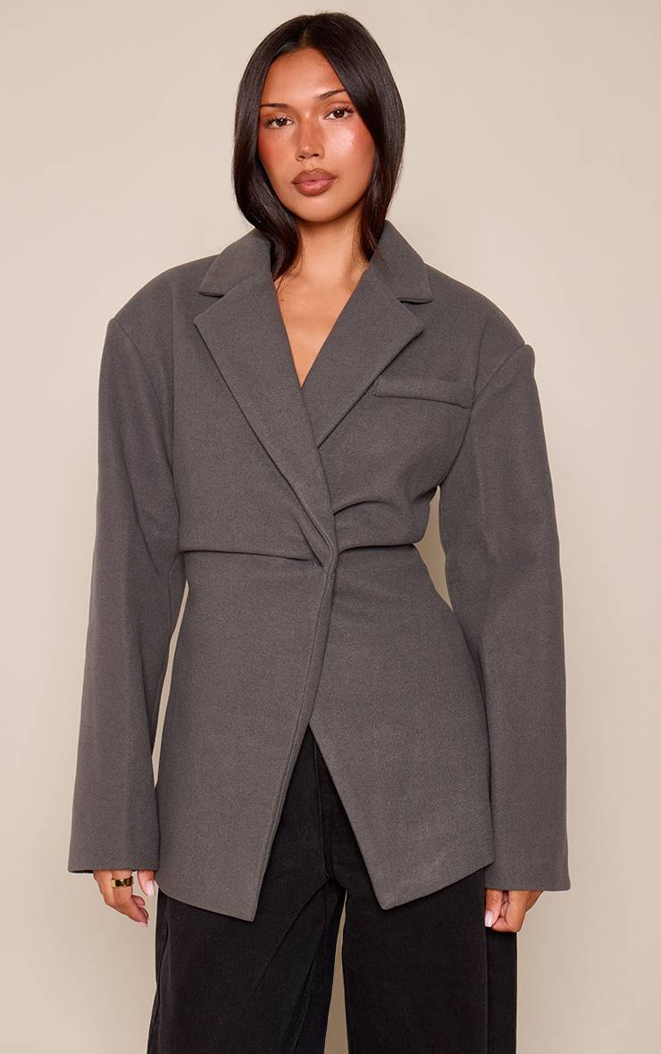 Charbon Blazer Cintré Effet Laine