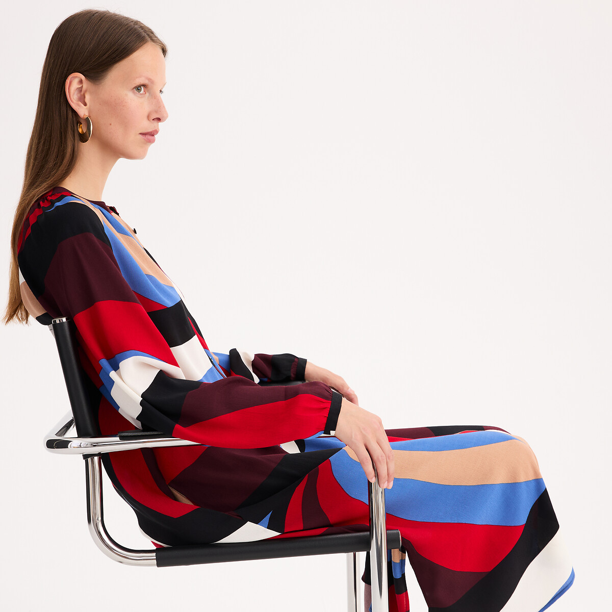 ANNE WEYBURN<br>Vestido reto, estampa gráfica, longo