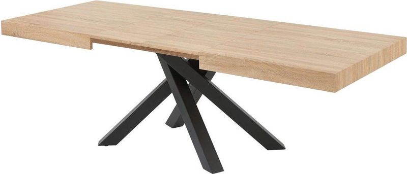 CATONAV - Uitschuifbare Eettafel - Naturel en Zwart - MDF en Metaal - 6 tot 10 Plaatsen