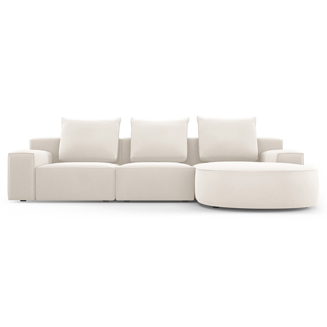 Mazzini Sofas Canapé d'angle droit arrondi en velours Ivy 5 Places beige - 285x180x89 cm