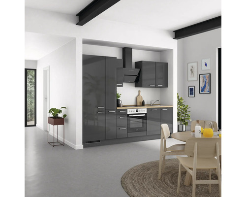 NOBILIA keukenblok met apparatuur Urban 270 cm leigrijs hoogglans voorgemonteerde variant links 4004539009318