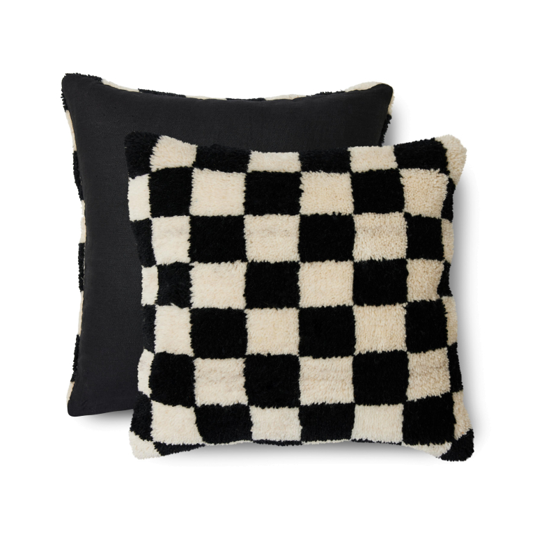 HKliving Black and White Statement Woolen kussen 50x50