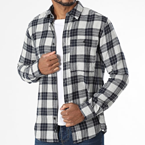 Chemise Manches Longues A Carreaux Bone Life Gris Bleu Marine