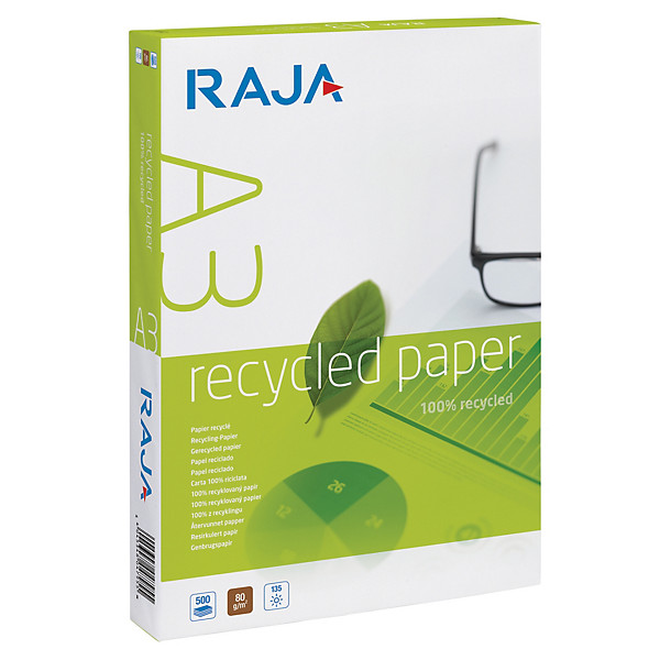 Papier blanc 100% recyclé Raja A3 80 g, ramette de 500 feuilles