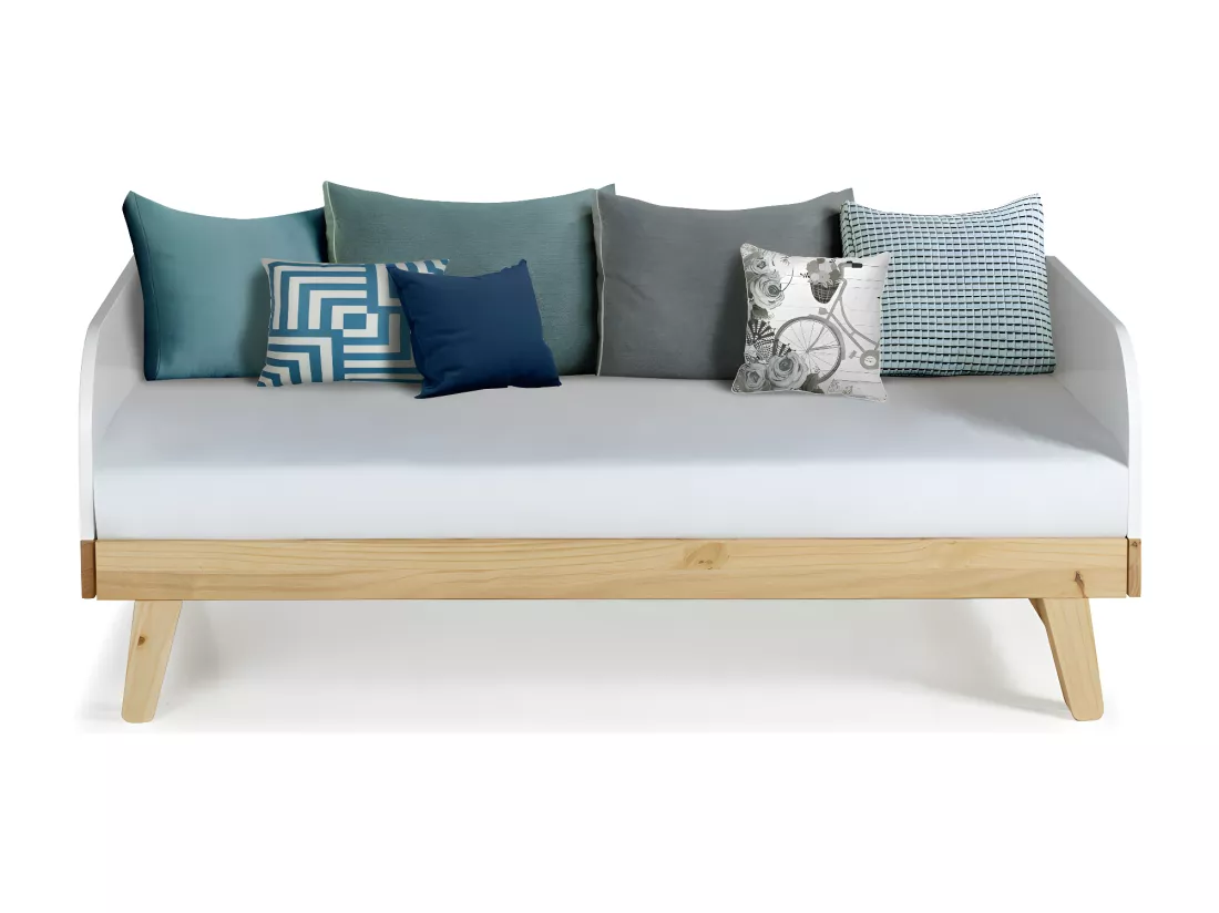 Pack lit gigogne avec matelas 80x200 cm panneaux de fibres blanc et bois AMI