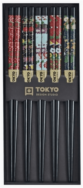 Tokyo Eetstokjes Set/5 Zwart Bloemen