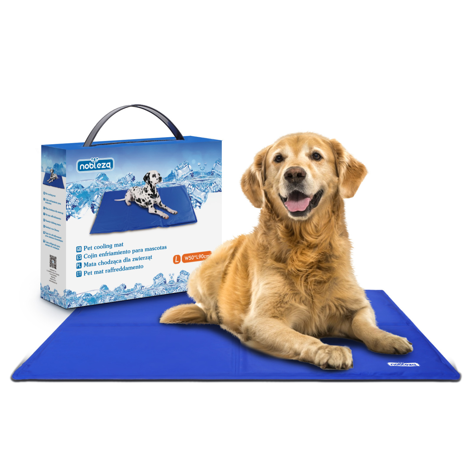 Tapete Refrescante Nobleza para Animais de Grande Porte. Auto-refrescante e atóxico. Ideal para cães e gatos no verão. 110 x 70 cm, azul, tamanho GG (XL)