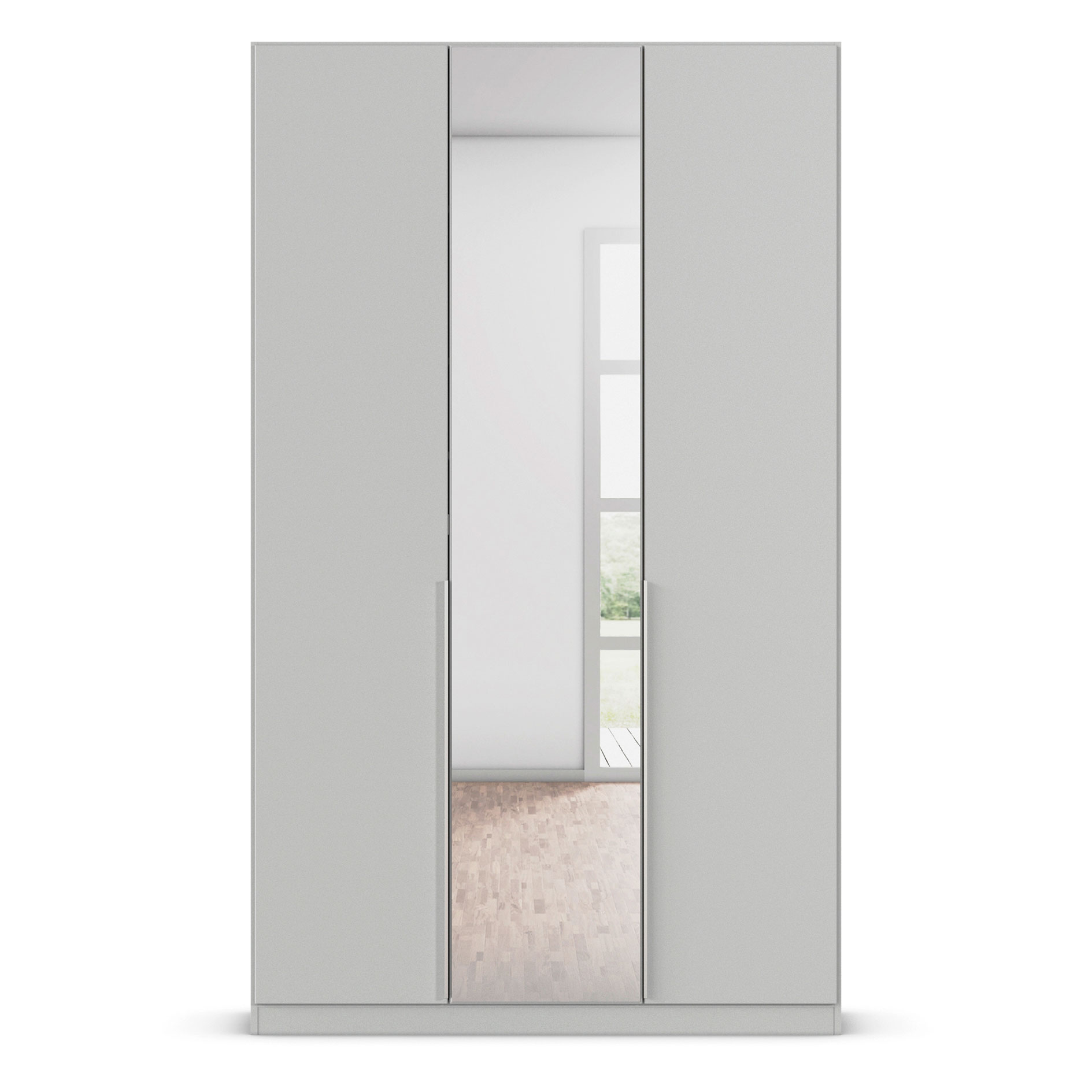 Drehtürenschrank - seidengrau - Kristallglasspiegel - 3-türig - 136x229 cm