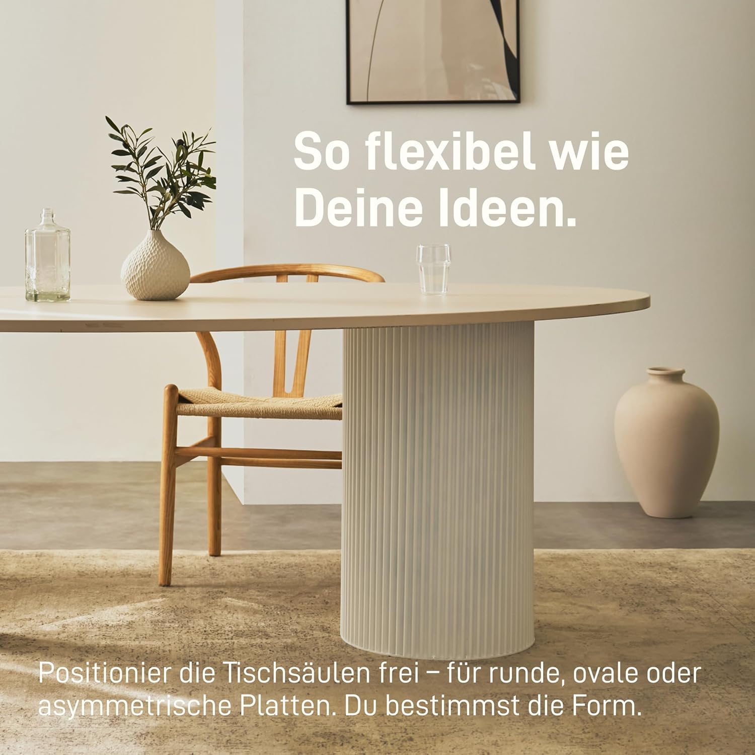 Natural Goods Berlin Tischsäule Round Wavy Tischgestell Metall Weiß 72 cm groß - Modern Table Leg Gestell - Fuß für Esszimmertisch pulverbeschichtet - Rundes Untergestell für Tischplatte
