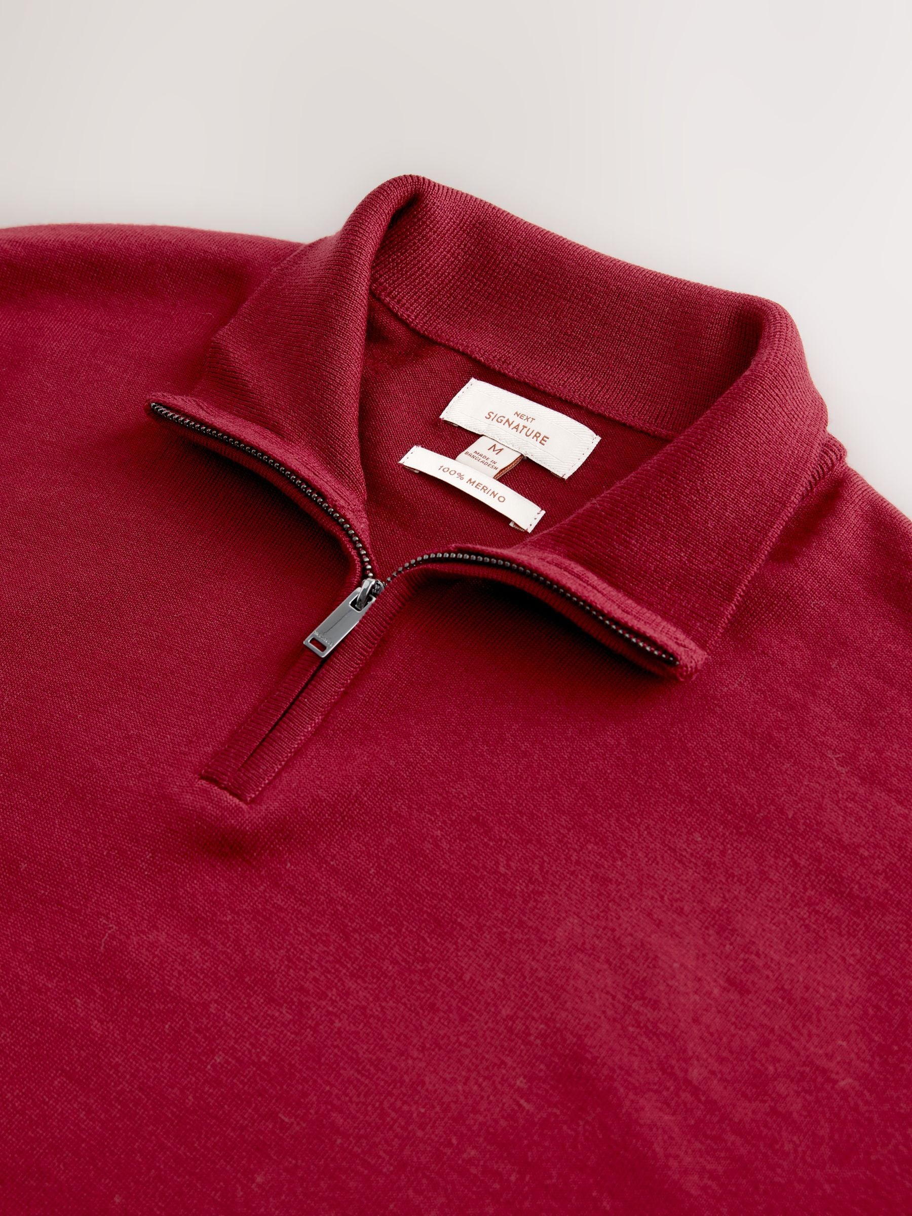 Rood - Regular Fit Signature 100% Merino Wool Zip Neck Jumper