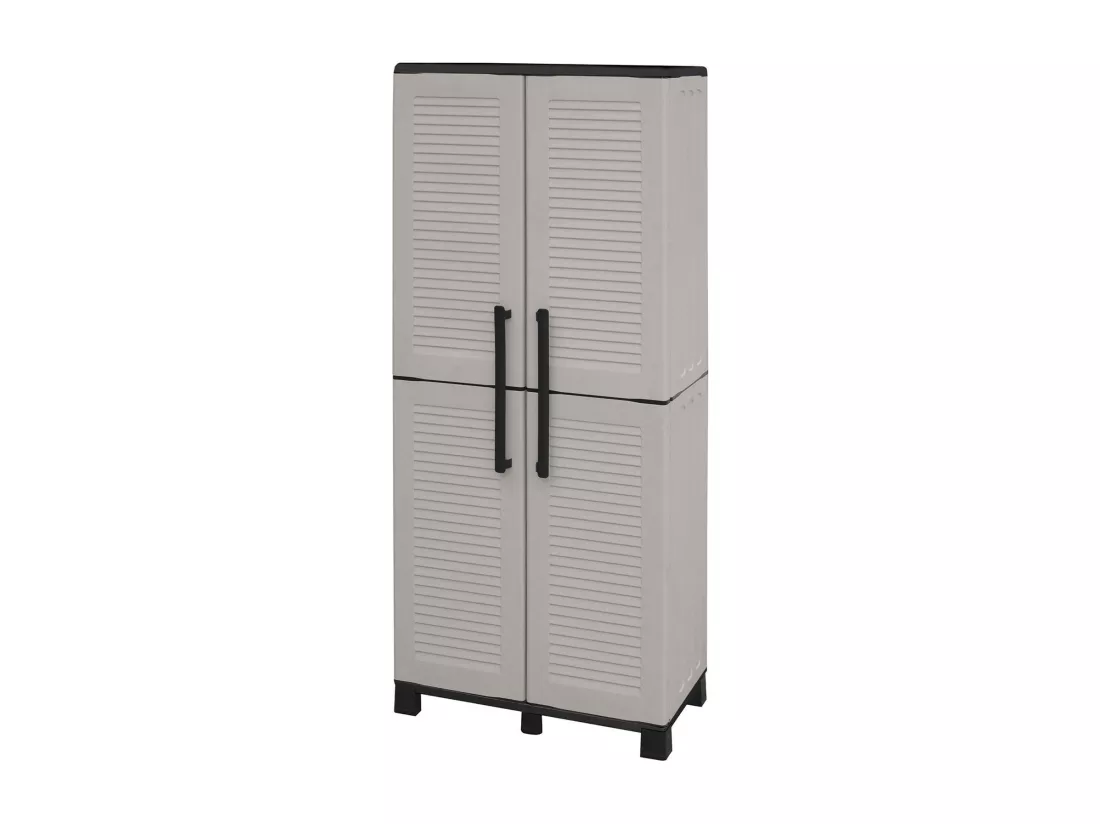 Armoire d'extérieur Veurne, Armoire à balais, Armoire d'extérieur 2 portes, 100% Made in Italy, 68x37h169 cm, Gris clair et noir, Finition rayée