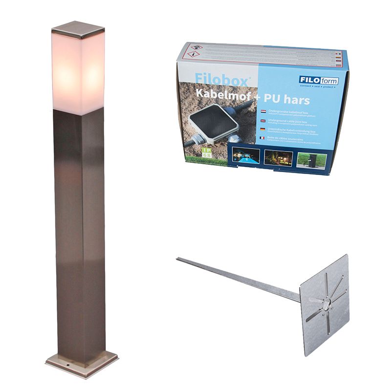 Buitenlamp staal 80cm IP44 - Malios met grondpin en kabelmof