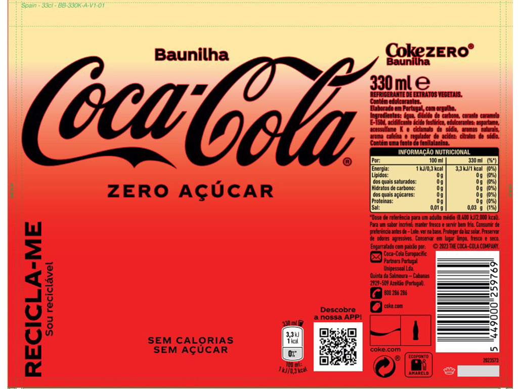 REFRIGERANTE COM GÁS COCA-COLA ZERO BAUNILHA 6X0.33L