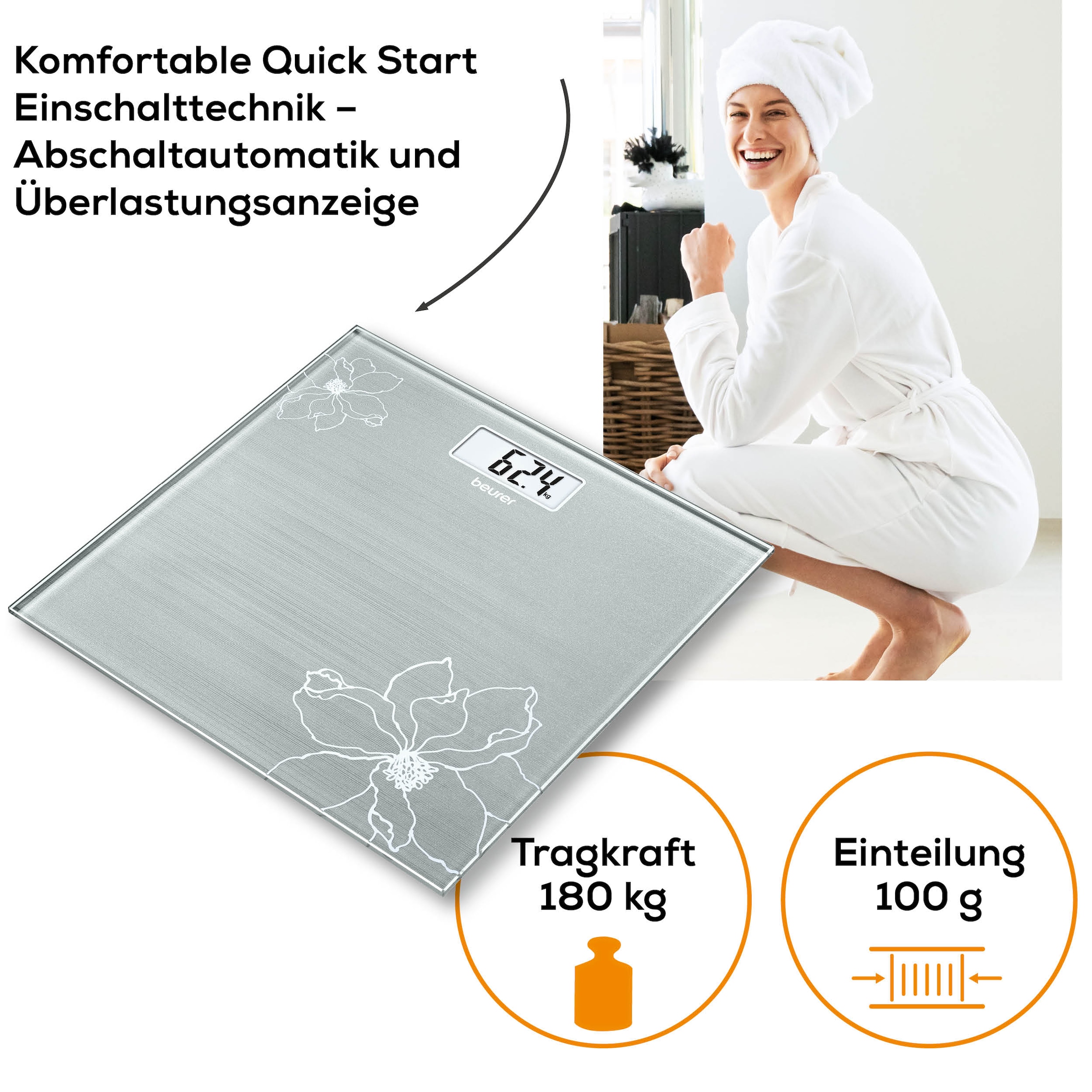 BEURER Personenwaage »GS 10 besonders flach mit nur 1,9 cm, Tragkraft bis 180 kg« Wiegefläche aus Sicherheitsglas, mit Einschaltautomatik