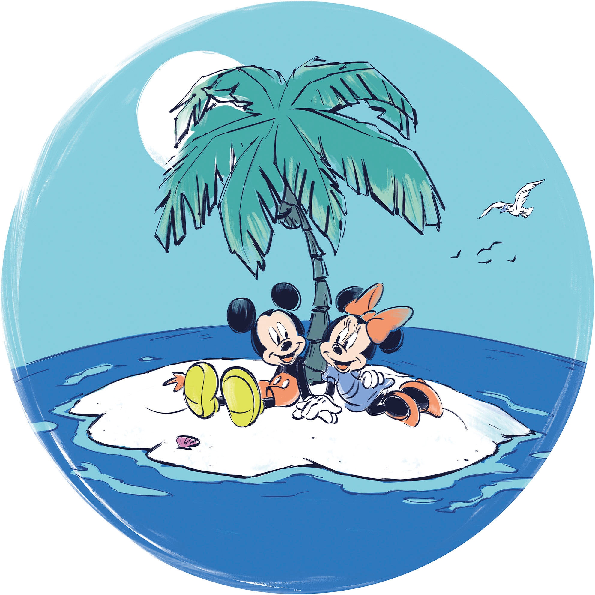 Komar Wandtattoo »selbstklebendes Vlies, Mickey and Minnie Remote Island, Gr.125x125 cm« rund und selbstklebend