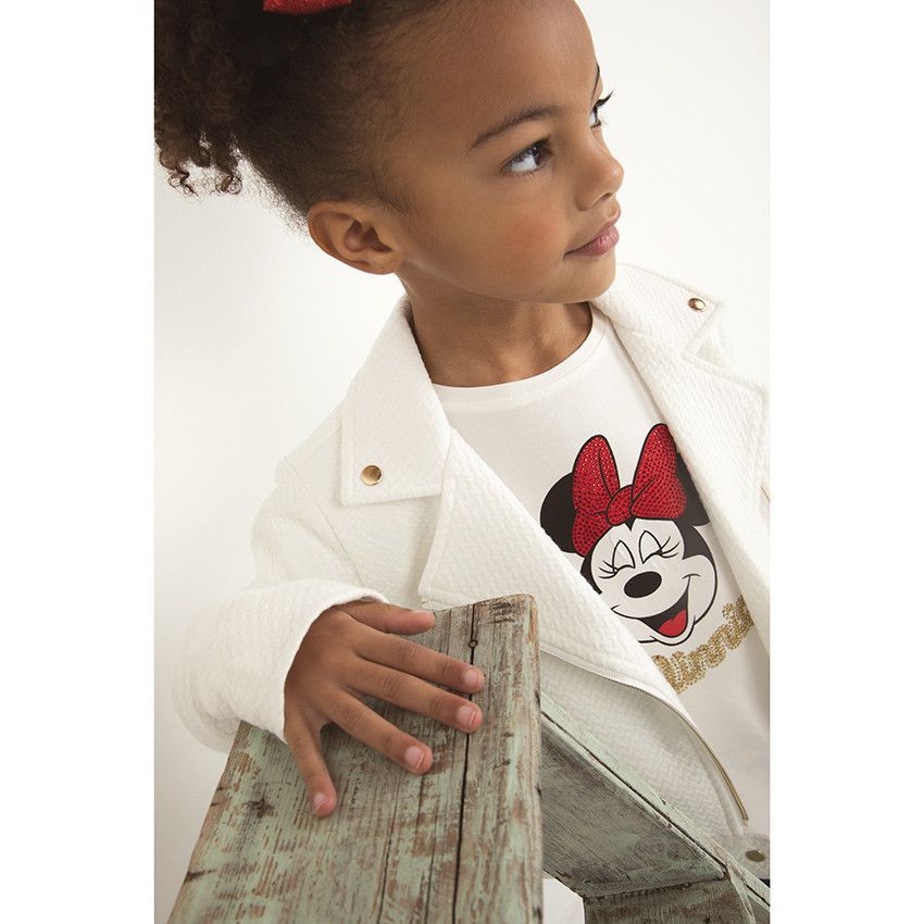 T-shirt manches longues print Minnie Disney à strass pour fille - Ecru