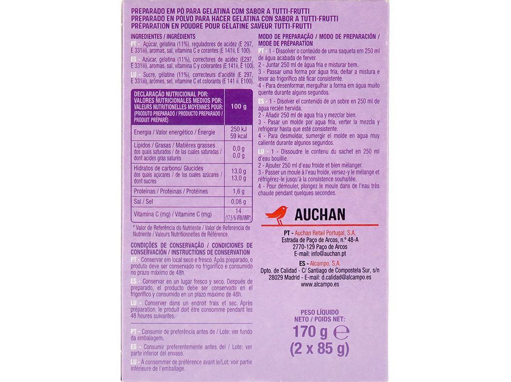 GELATINA AUCHAN TUTTI FRUTTI 170G