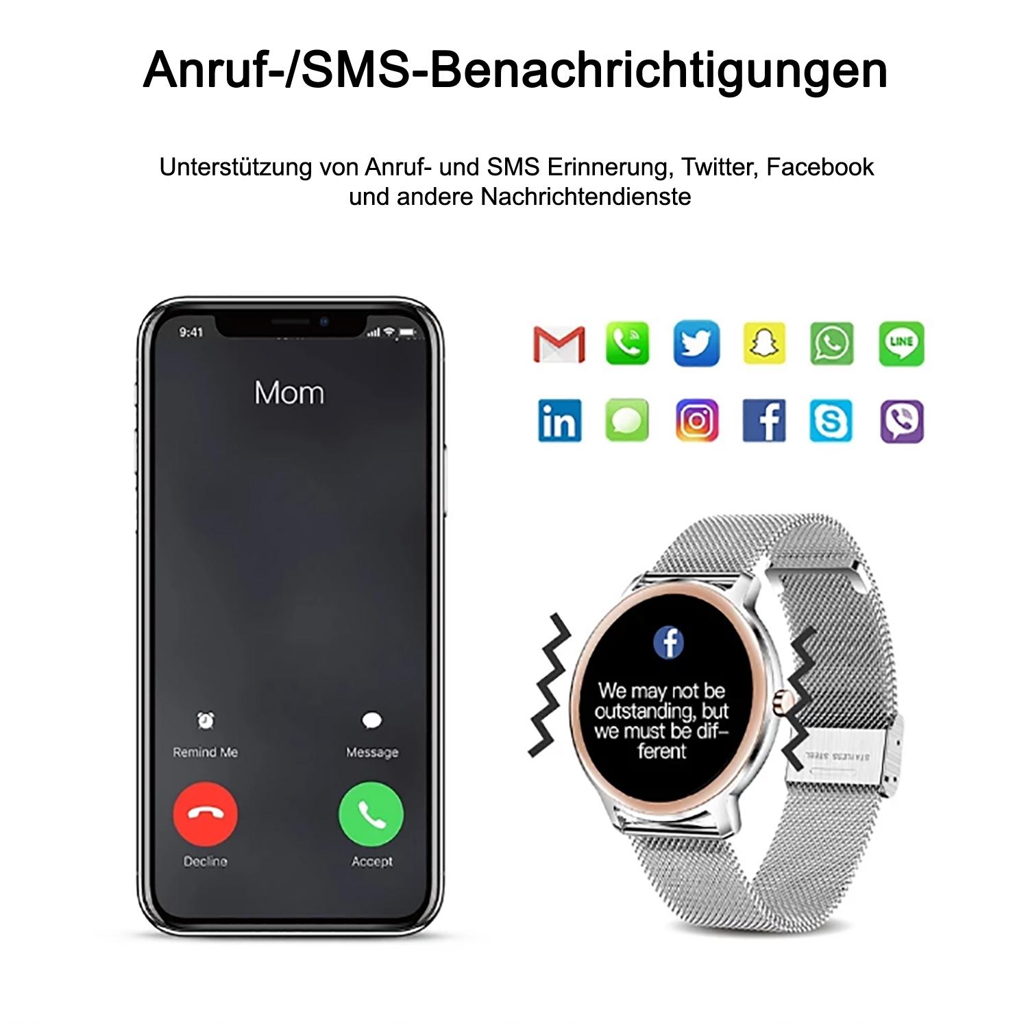 TPFNet Smart Watch / Fitness Tracker IP67 für Damen - Milanaise Armband - Android & IOS - Silber