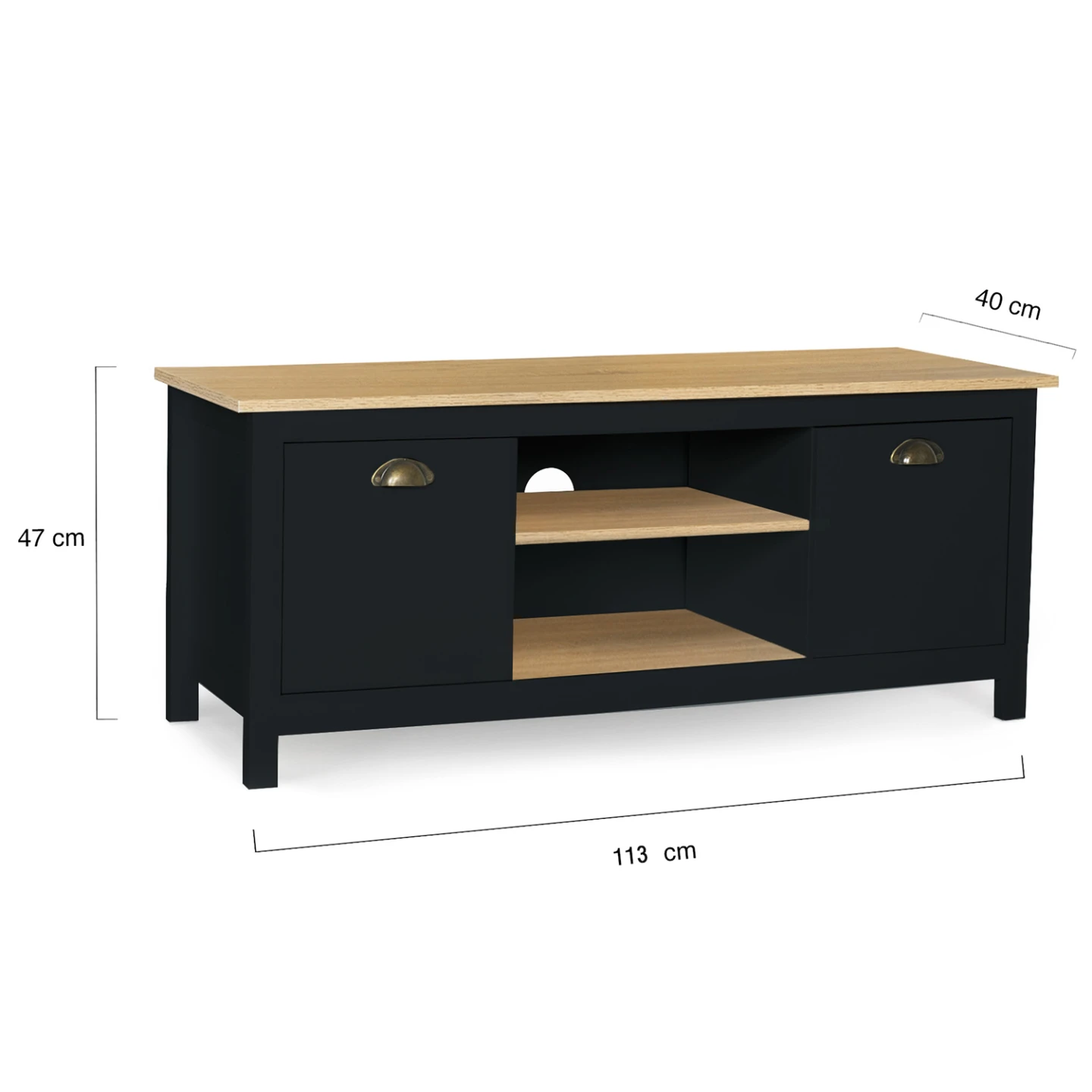 Meuble TV 113 cm campagne ISIS bois et noir
