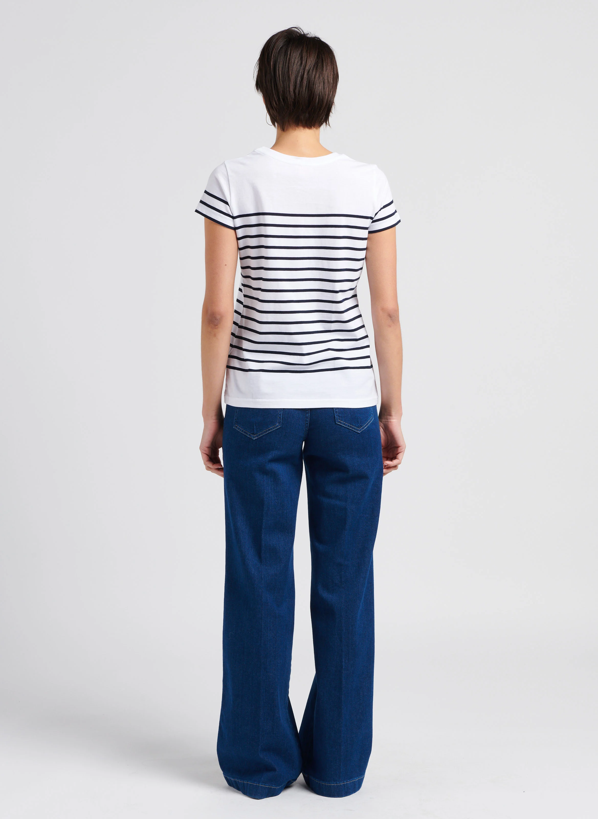 Tee-shirt col rond rayé en coton | Blanc