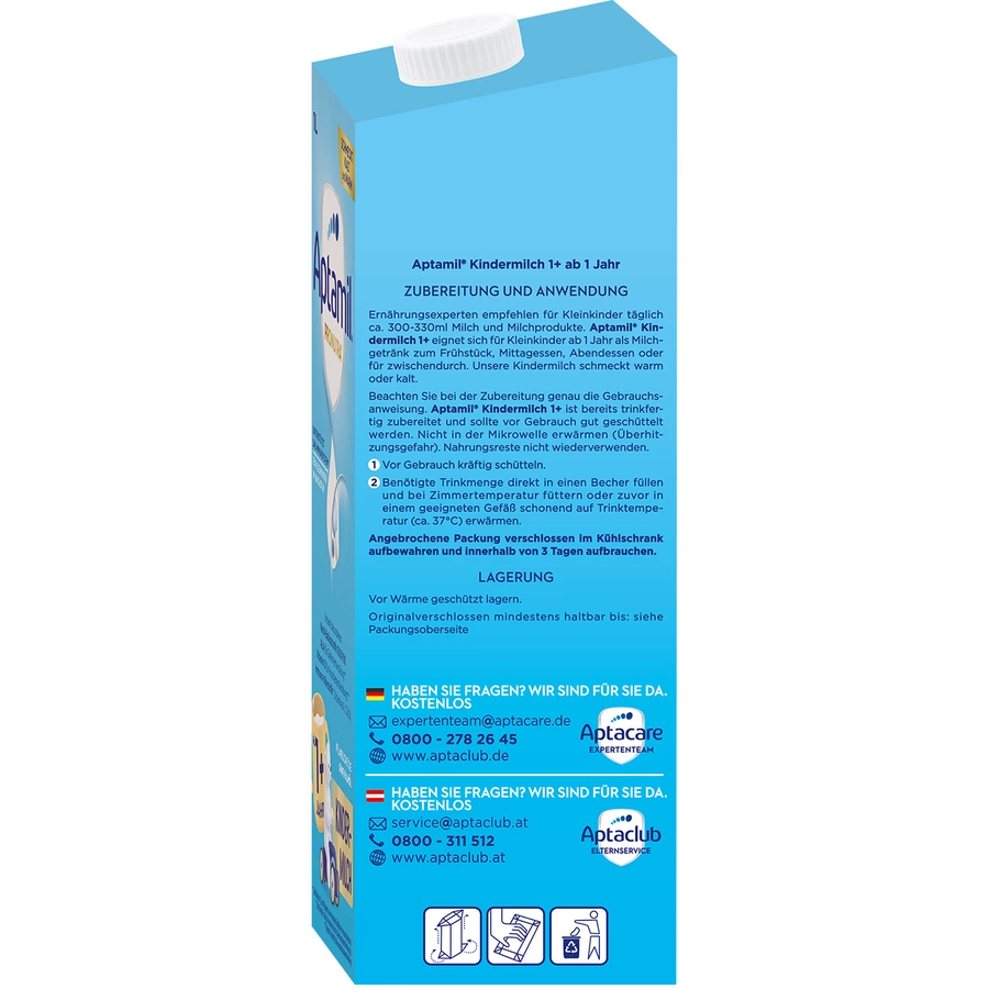 Aptamil Kindermilch 1+ trinkfertig 6 x 1 l ab dem 1. Jahr