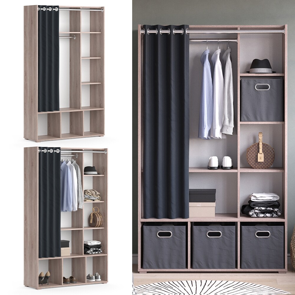 Vicco Kleiderschrank Schlafzimmerschrank Garderobe Luigi Sonoma 106 x 178 cm modern Schrankregal Organizer Vorhang Kleiderstange Fächer Aufbewahrung Ablage