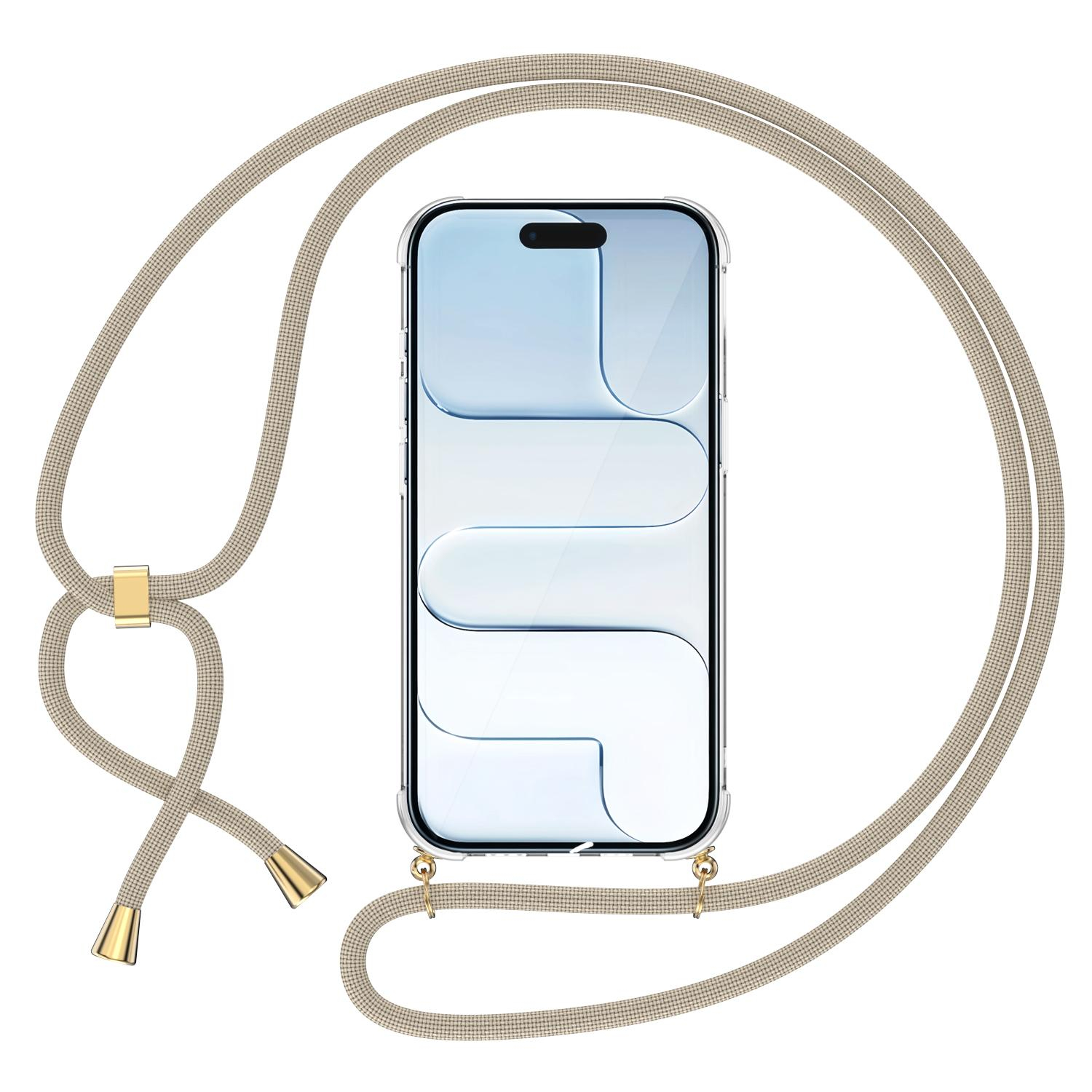 iPhone Air Necklace Gummi Hülle Air Cushion Fallschutz   Handykette (150cm) - Beige / Gold