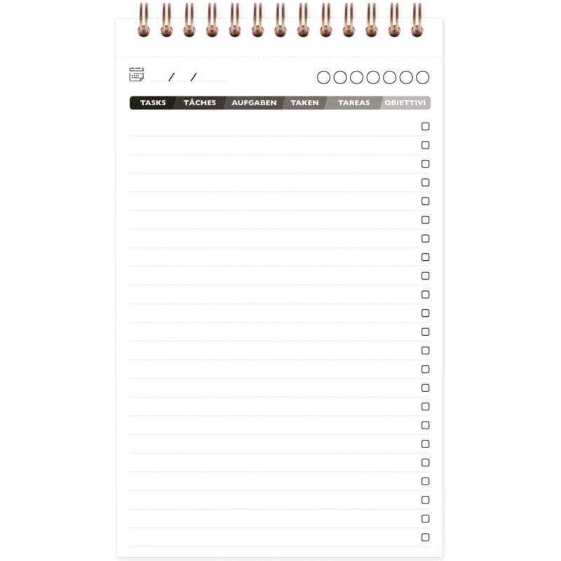 My.task.manager Age Bag bloc de bureau reliure intégrale en-tête 12x20 cm 250 pages détachables réglure DOT au verso - Noir