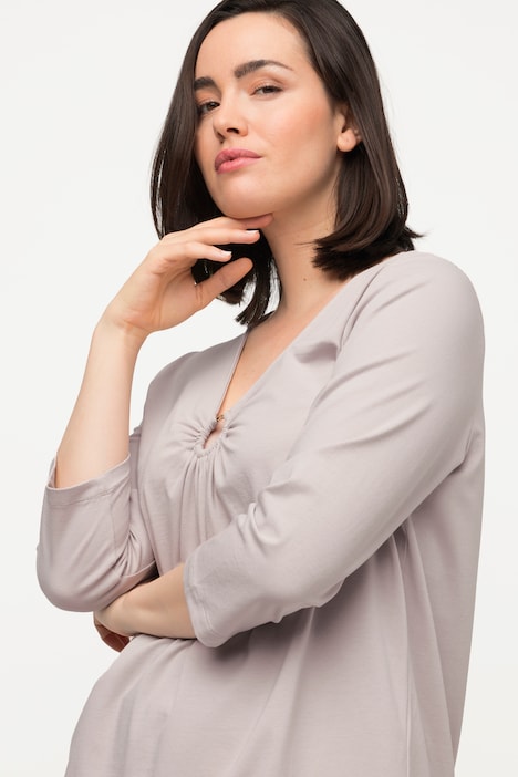 Shirt, Zierring, drapierter Ausschnitt, 3/4-Arm