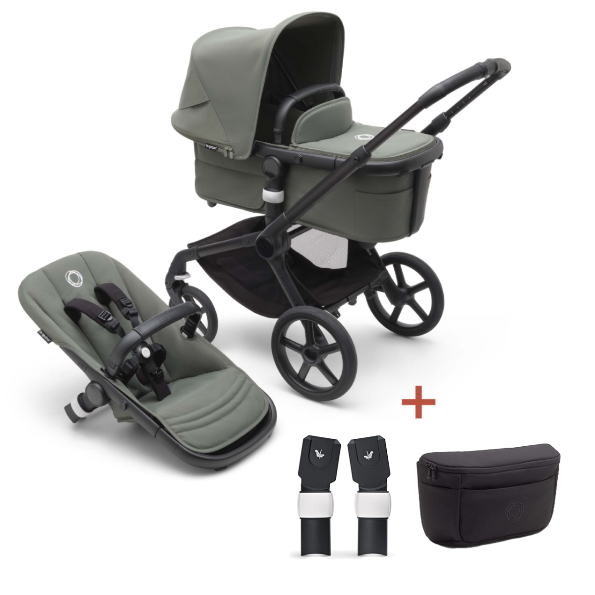 Bugaboo Fox5 complete kinderwagen Black in Forest Green nu met organizer en adapterset Black Forest Green