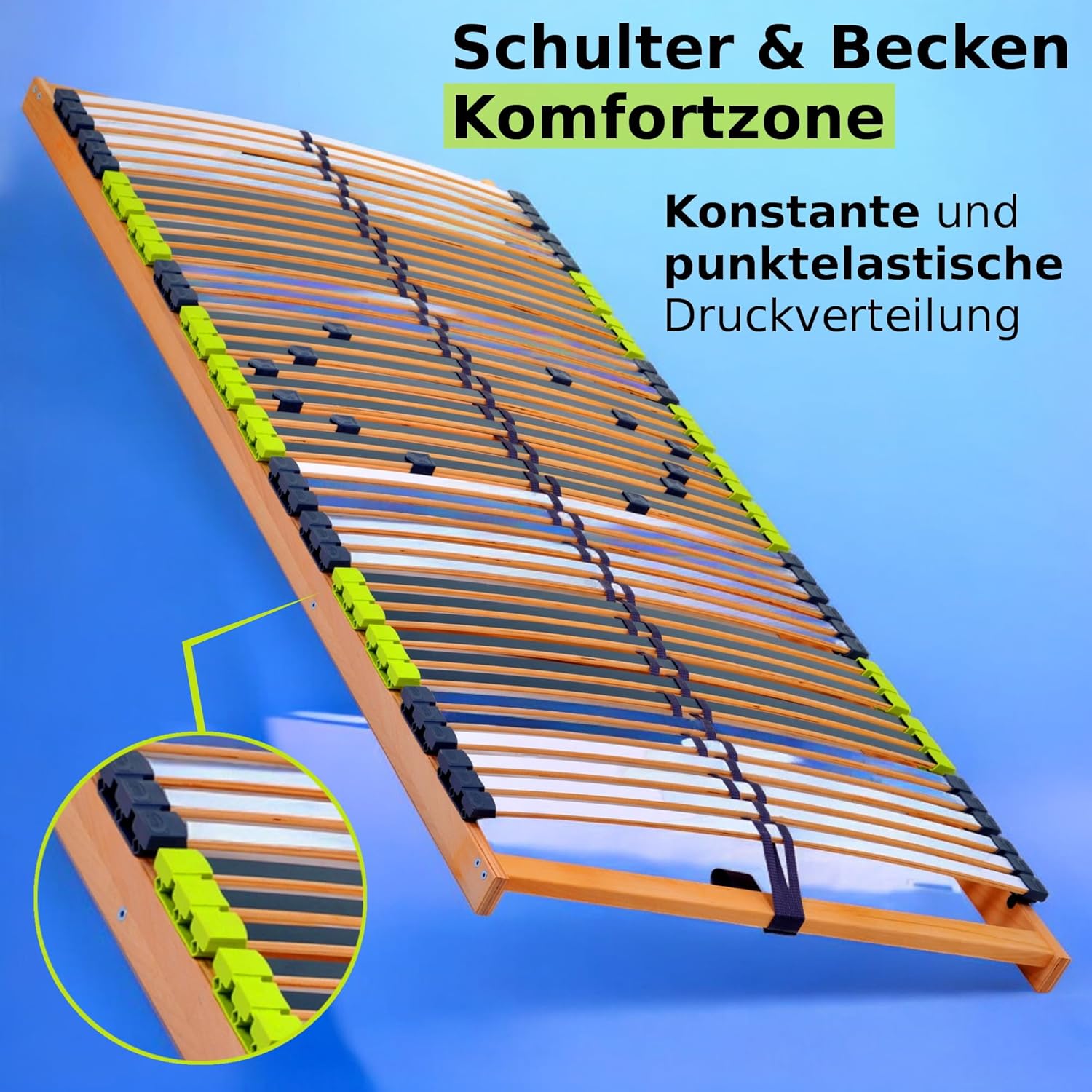 DaMi 7-Zonen Lattenrost Relax NV 100x200cm I mit 6 Härtestufen, Made in Germany, Buche & Birke, 42 Federholzeisten, Bett Lattenrahmen zur Selbstmontage, Bettrost extrem hochwertig & stabil