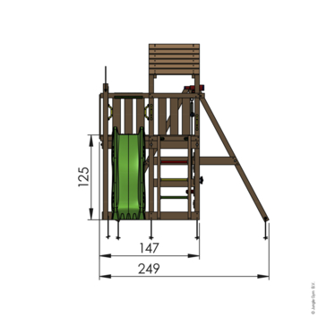 Speeltoestel Jungle Gym Safari met groene glijbaan en dubbele schommels van grenenhout