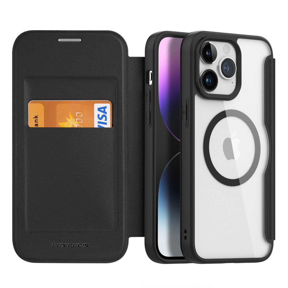 iPhone 15 Pro Max MagSafe Hybrid Leder Tasche   Kunststoff Rückseite - Schwarz / Transparent