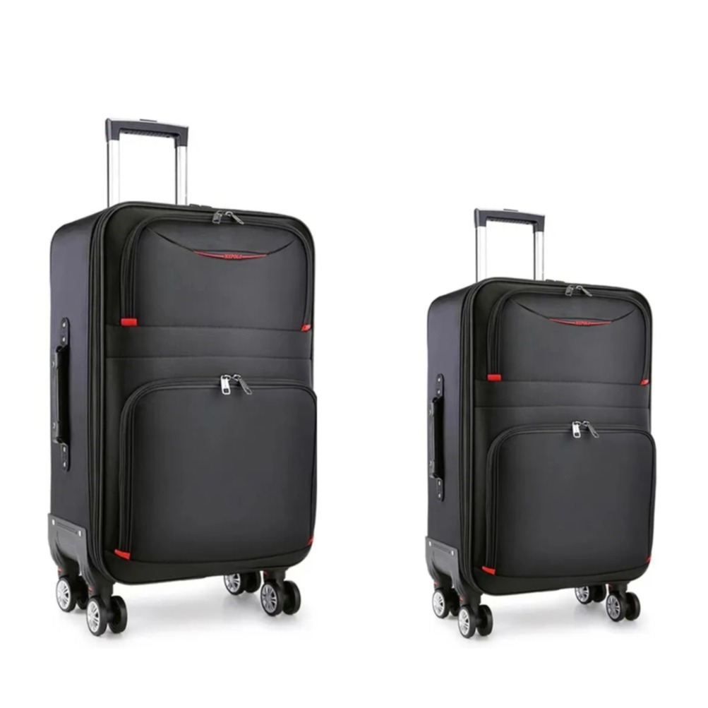 (2-tlg. Set) 39.6L / 24 L Reisekoffer Trolley Gepäckset mit Reissverschluss Zahlenschloss / Abnehmbare Räder - Schwarz