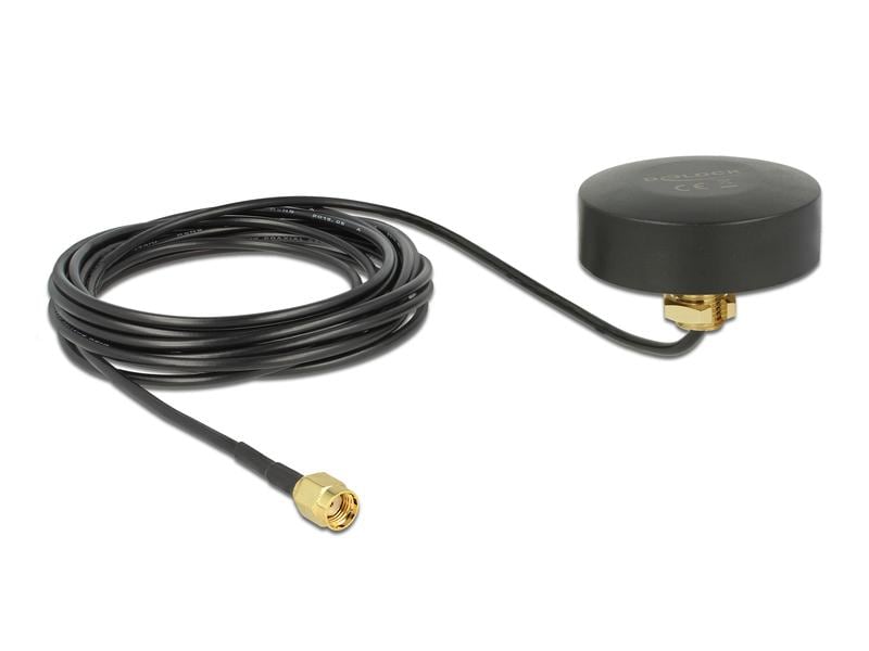 Delock WLAN-Antenne Outdoor, 1.5m Kabel RP-SMA 2 dBi Rundst WLAN 802.11 b/g/n 2.4 GHz Antenne RP-SMA Stecker 2 dBi starr omnidirektional mit Anschlusskabel RG-174 1.5 m outdoor Schwarz