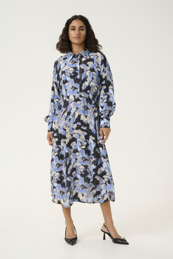 Kaffe KAvictoria Shirt Dress Black/blue graphic strokes