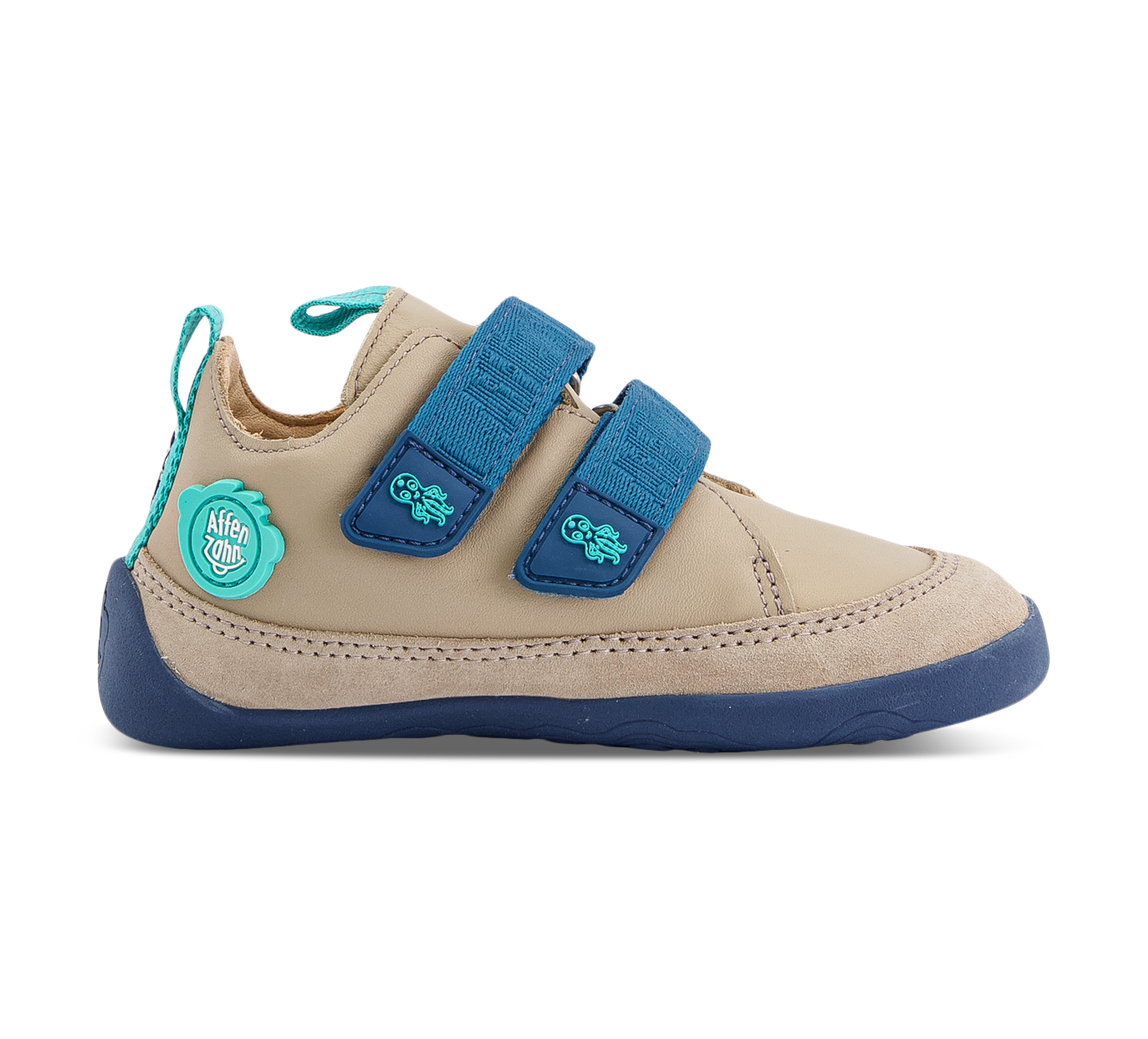 Affenzahn Leder Buddy - Klettschuhe beige/taupegrau
