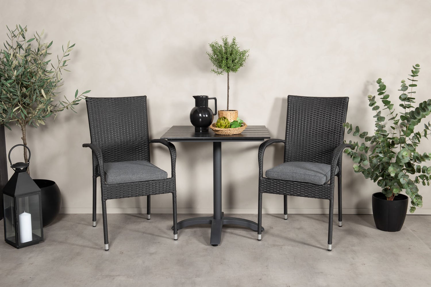 Colorado70*70 tuinset: tafel (70x70cm) en 2 Anna stoelen, zwart. 70 x 70 x 74 cm
