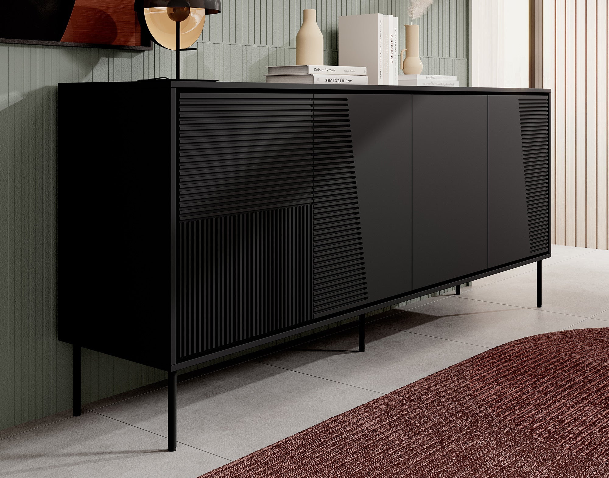 Meubella - Dressoir Blanes - Mat zwart - 200 cm
