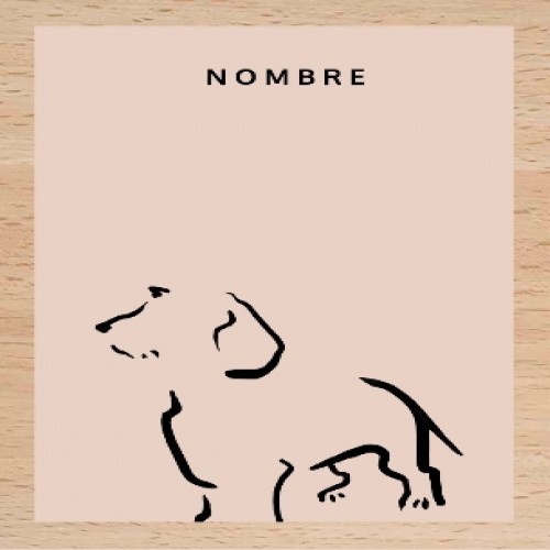 Ilustração de um Terrier com moldura de madeira rosa.