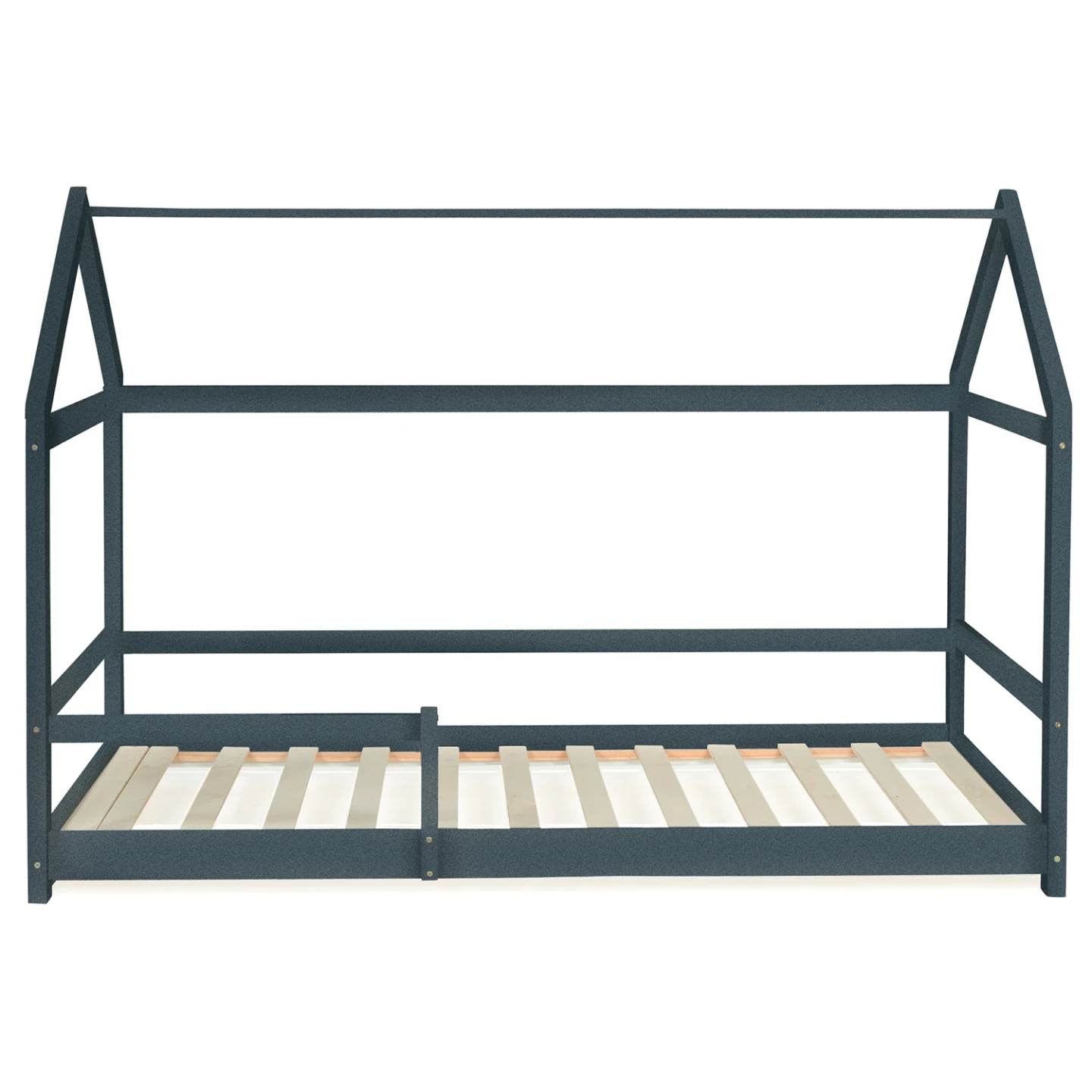 Lit cabane enfant 90 x 190 cm NESSI gris avec sommier et barrières