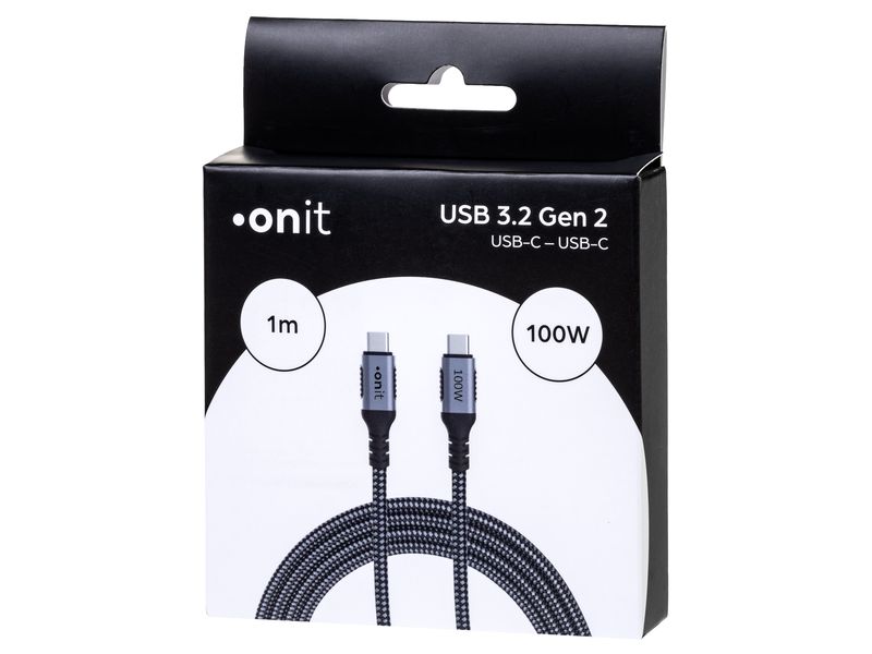 onit USB 3.1-Kabel USB C - USB C 1 m, Grau/Schwarz Verbindungskabel mit geflochtener Nylonummantelung