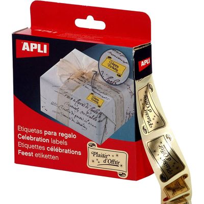 Agipa - 18 Étiquettes Plaisir d'offrir impression noir sur fond or - 25 x 50 mm