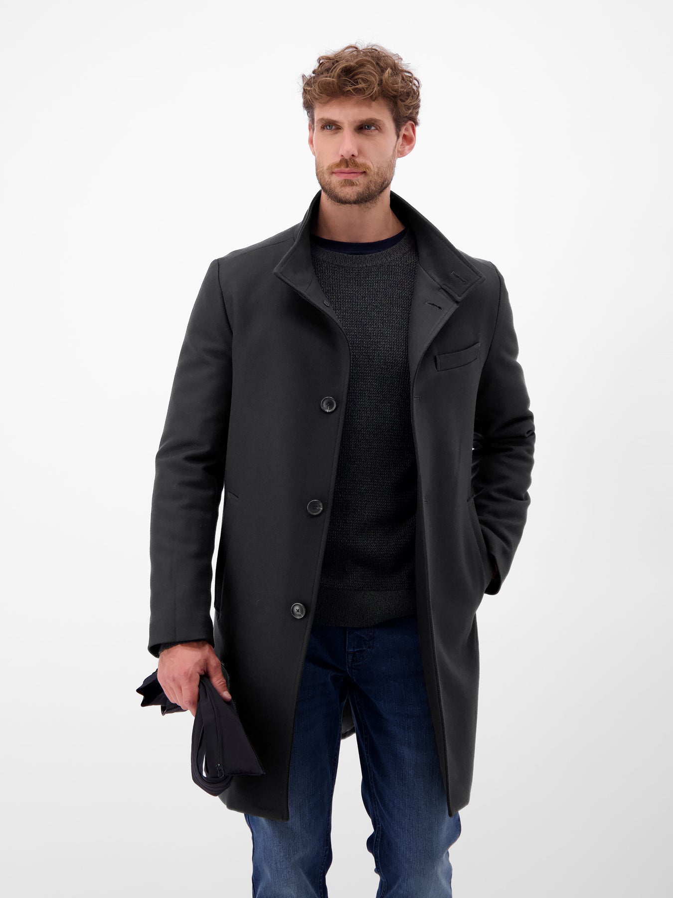 Herren-Wollmantel mit herausnehmbaren Westeneinsatz