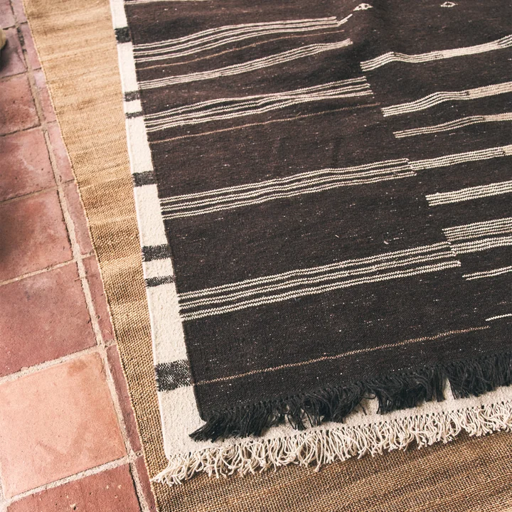 HKliving - Striped Kelim Wollteppich, 200 x 300 cm, cream