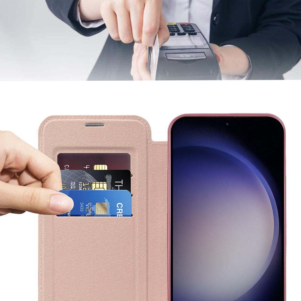 Samsung Galaxy S24 Hybrid Leder Tasche   Kunststoff Rückseite MagSafe-Modul - Rosa / Transparent