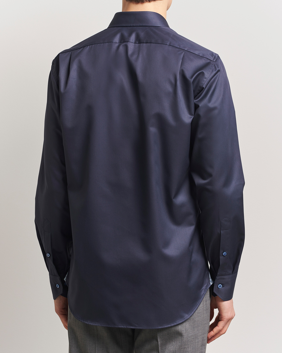Stenströms Fitted Body Contrast Cotton Twill Shirt Navy