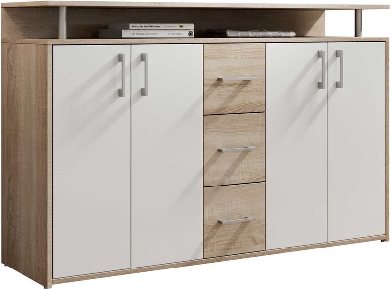 Emob - Dressoir - Wit - Spaanplaat - Flotar met 4 Deuren en 3 Lades
